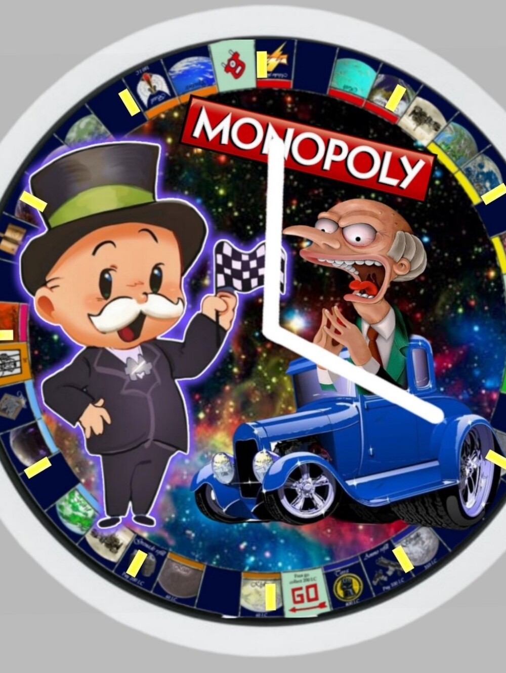 Monopoly Art Wall Clock - Blue Racecar Design